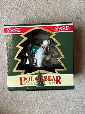 Coca-Cola Polar Bear Collection Ornament – Bear with Scarf & Coke Bottle Bag